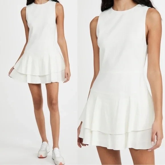 Alice + Olivia Dresses & Skirts - Alice &‎ Olivia Women Palmira Linen Mini Dress 8 Ivory Ruffle Tiered Hem Preppy